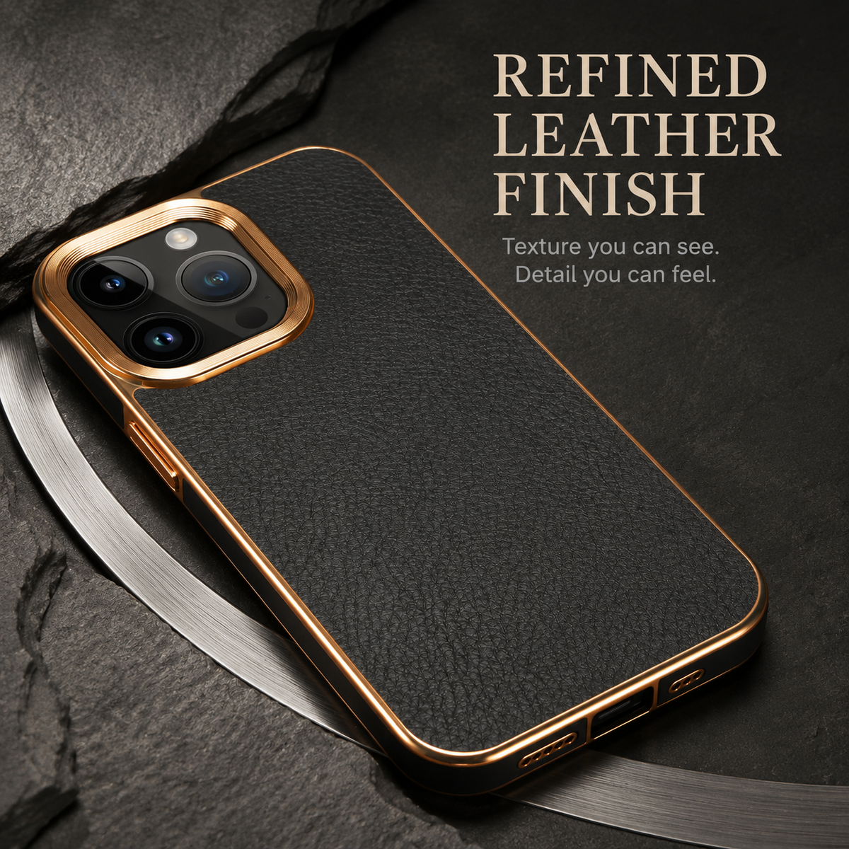 Premium iPhone Case Genuine Cowhide Leather Protective Cover Plated Edge Anti Scratch Non Slip Slim Lightweight Heat Resistant Soft Grip Full Coverage