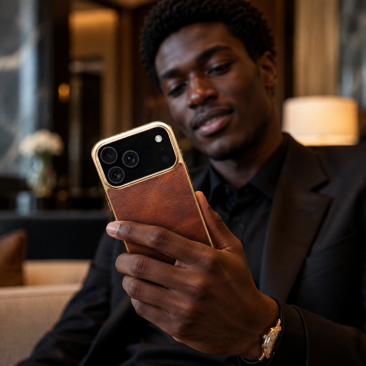 Premium iPhone Case Genuine Cowhide Leather Protective Cover Plated Edge Anti Scratch Non Slip Slim Lightweight Heat Resistant Soft Grip Full Coverage
