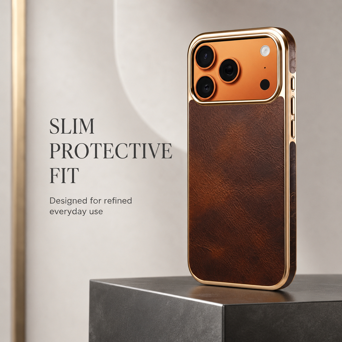 Premium iPhone Case Genuine Cowhide Leather Protective Cover Plated Edge Anti Scratch Non Slip Slim Lightweight Heat Resistant Soft Grip Full Coverage