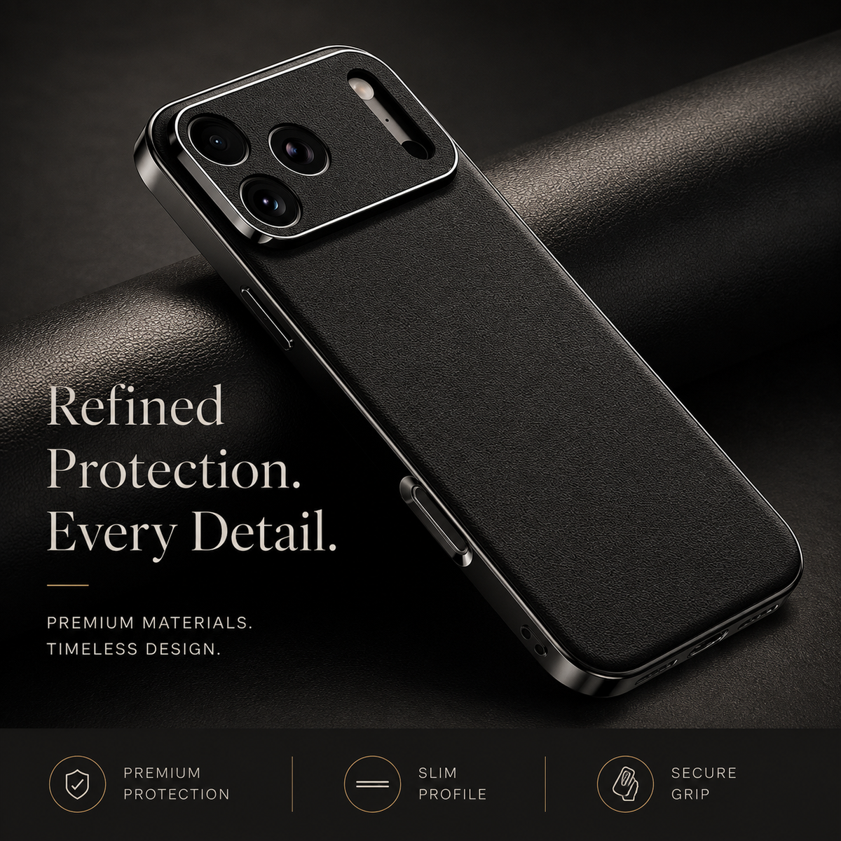Premium iPhone Case Genuine Cowhide Leather Protective Cover Shockproof Frame Full Camera Lens Protection Anti Slip Matte Finish Slim Design