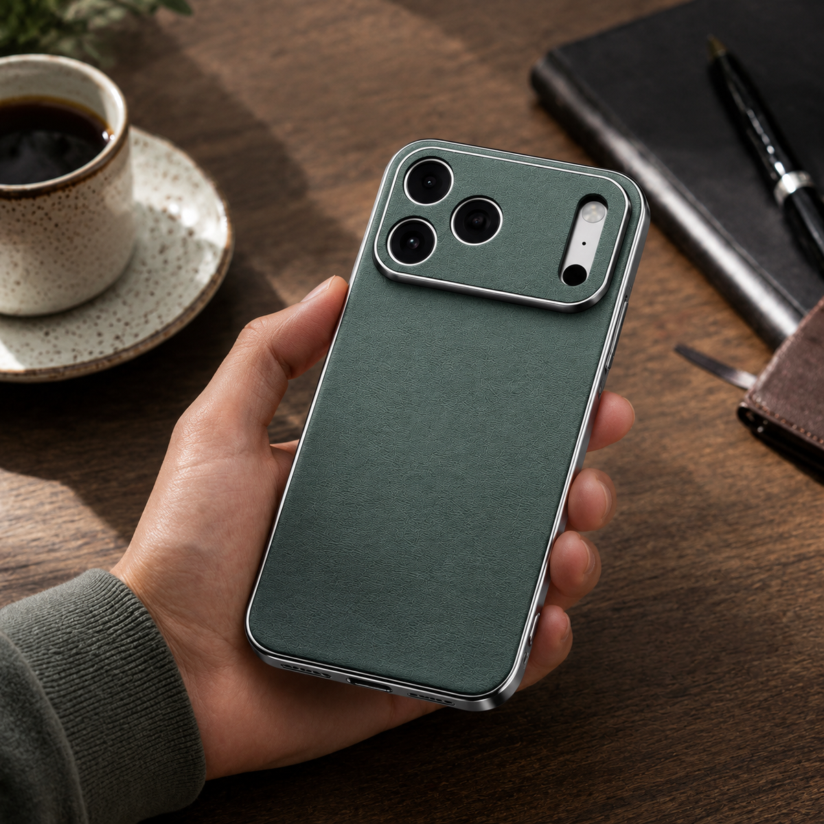 Premium iPhone Case Genuine Cowhide Leather Protective Cover Shockproof Frame Full Camera Lens Protection Anti Slip Matte Finish Slim Design