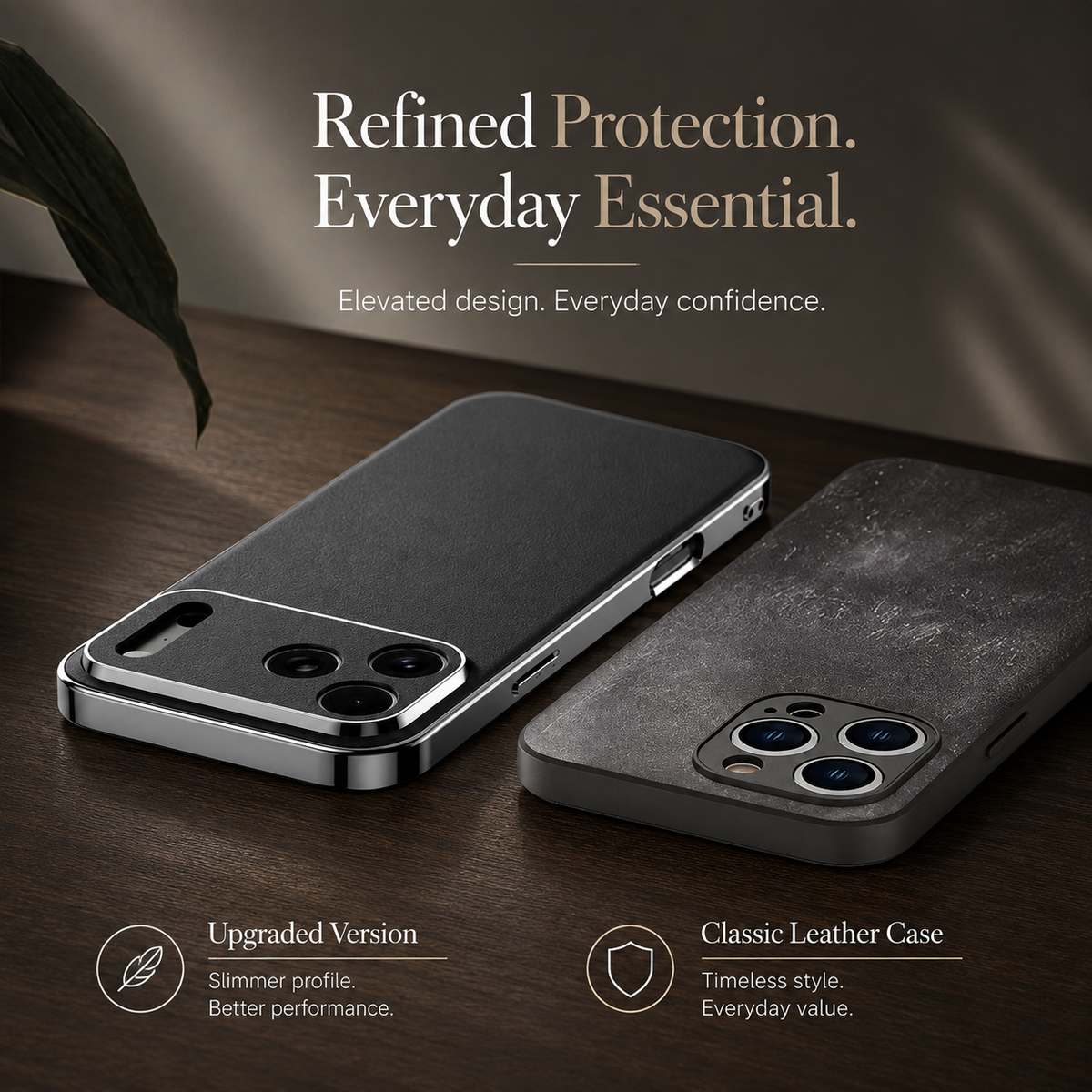 Premium iPhone Case Genuine Cowhide Leather Protective Cover Shockproof Frame Full Camera Lens Protection Anti Slip Matte Finish Slim Design