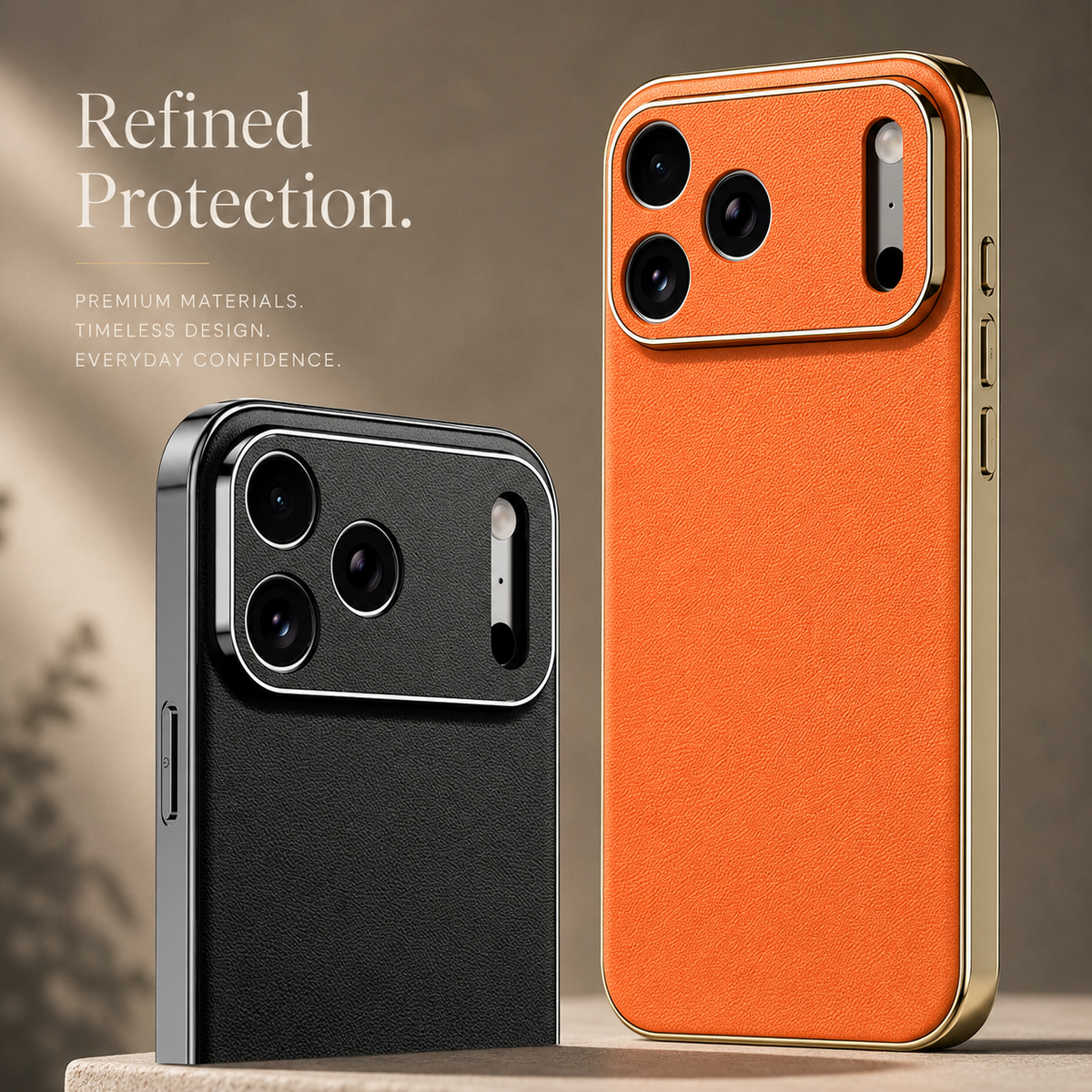 Premium iPhone Case Genuine Cowhide Leather Protective Cover Shockproof Frame Full Camera Lens Protection Anti Slip Matte Finish Slim Design