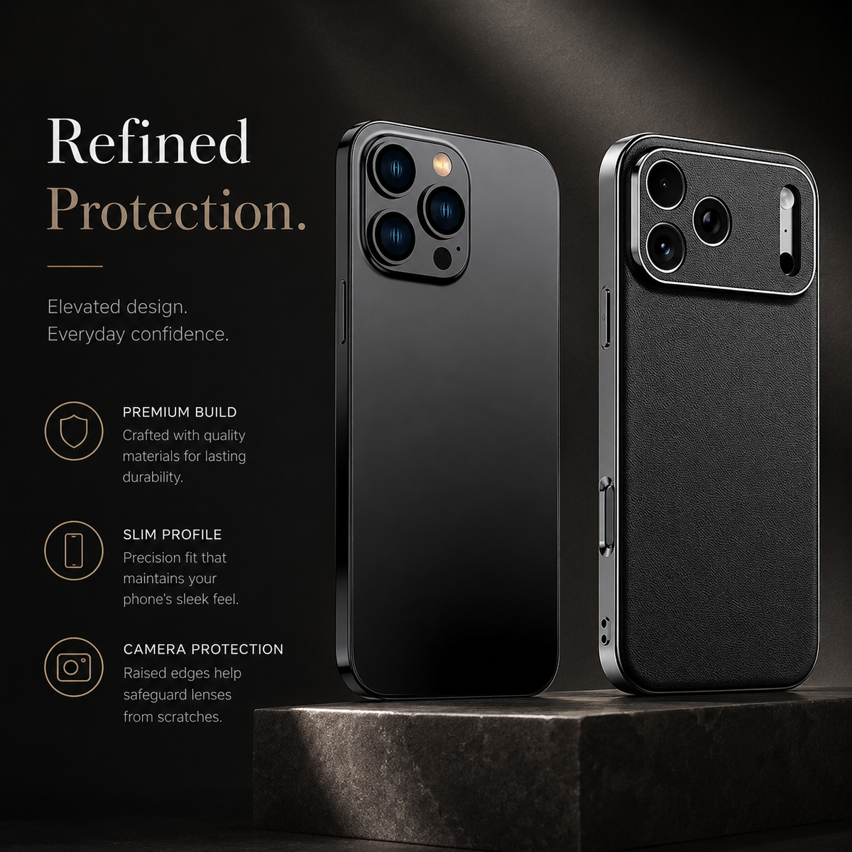 Premium iPhone Case Genuine Cowhide Leather Protective Cover Shockproof Frame Full Camera Lens Protection Anti Slip Matte Finish Slim Design