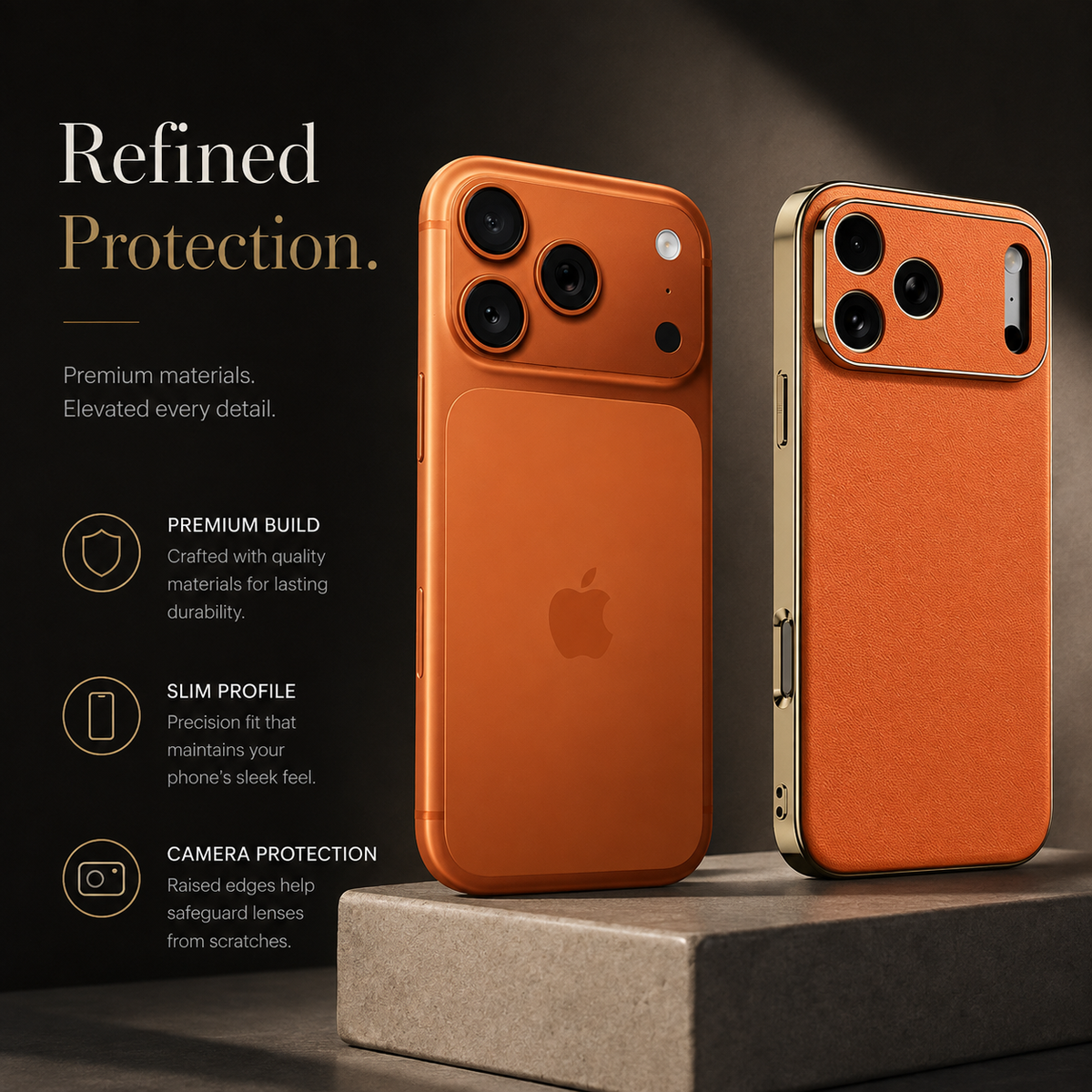 Premium iPhone Case Genuine Cowhide Leather Protective Cover Shockproof Frame Full Camera Lens Protection Anti Slip Matte Finish Slim Design