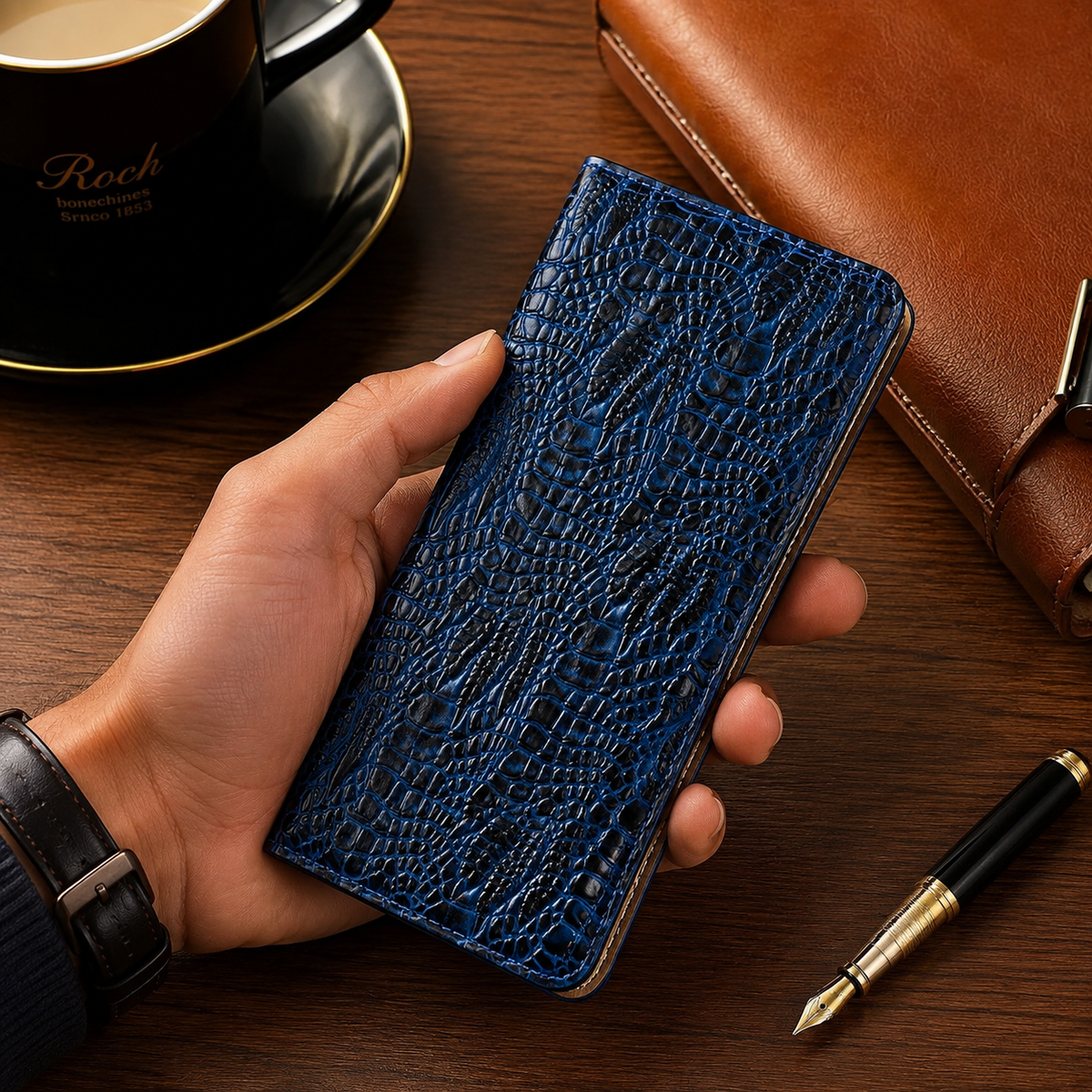 Premium iPhone Case Genuine Leather Flip Cover Crocodile Texture Wallet Card Holder Full Protection Anti Slip Shockproof Protective Case Secure Grip