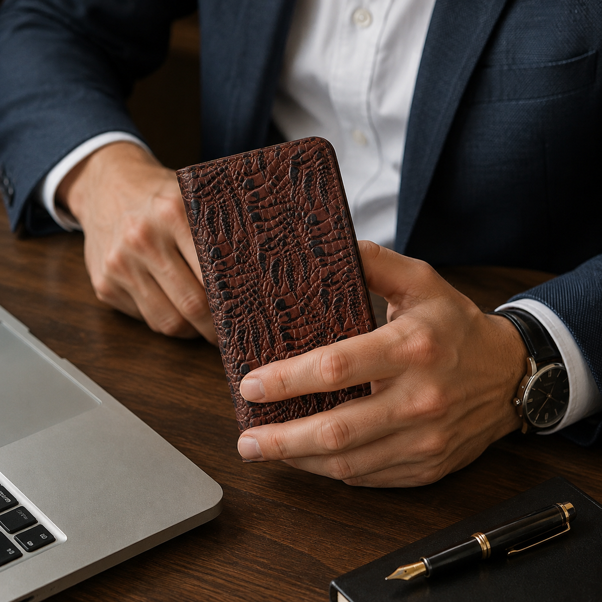 Premium iPhone Case Genuine Leather Flip Cover Crocodile Texture Wallet Card Holder Full Protection Anti Slip Shockproof Protective Case Secure Grip