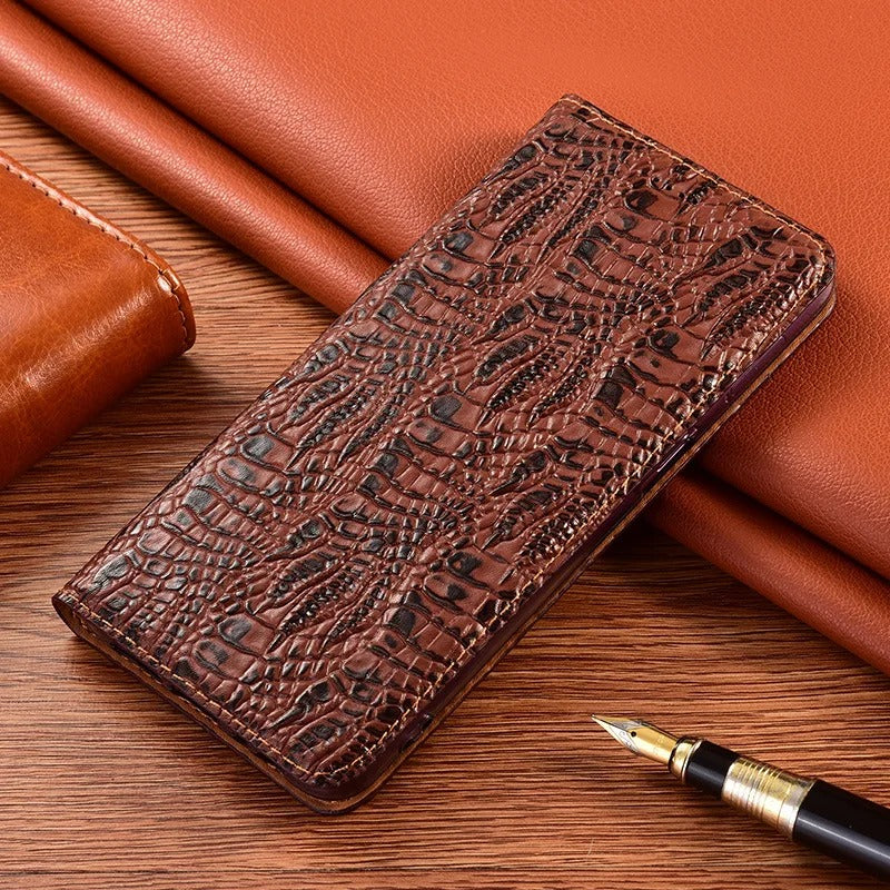 Premium iPhone Case Genuine Leather Flip Cover Crocodile Texture Wallet Card Holder Full Protection Anti Slip Shockproof Protective Case Secure Grip