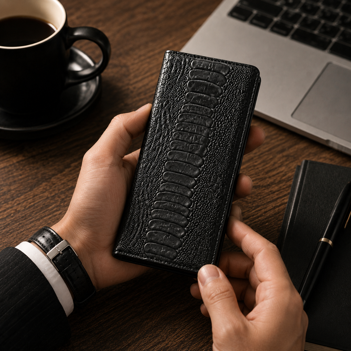 Premium iPhone Case Genuine Leather Flip Wallet Cover Card Slots Magnetic Closure Shockproof Full Protection Slim Elegant Kickstand Design