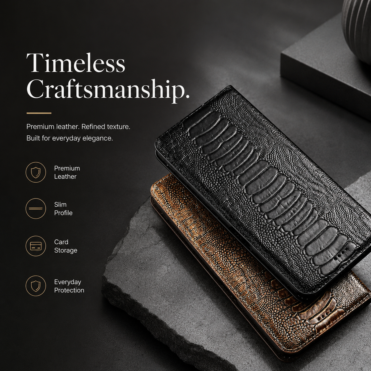 Premium iPhone Case Genuine Leather Wallet Card Holder Magnetic Closure Kickstand Shockproof Protective Cover Anti Scratch Non Slip Full Coverage