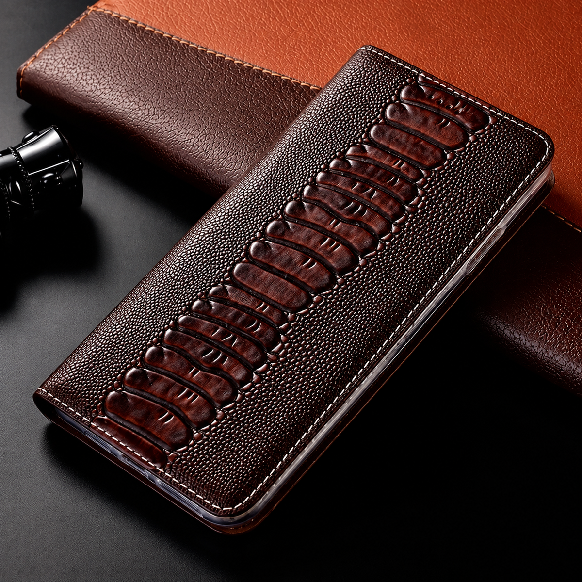 Premium iPhone Case Genuine Leather Wallet Card Holder Magnetic Closure Kickstand Shockproof Protective Cover Anti Scratch Non Slip Full Coverage