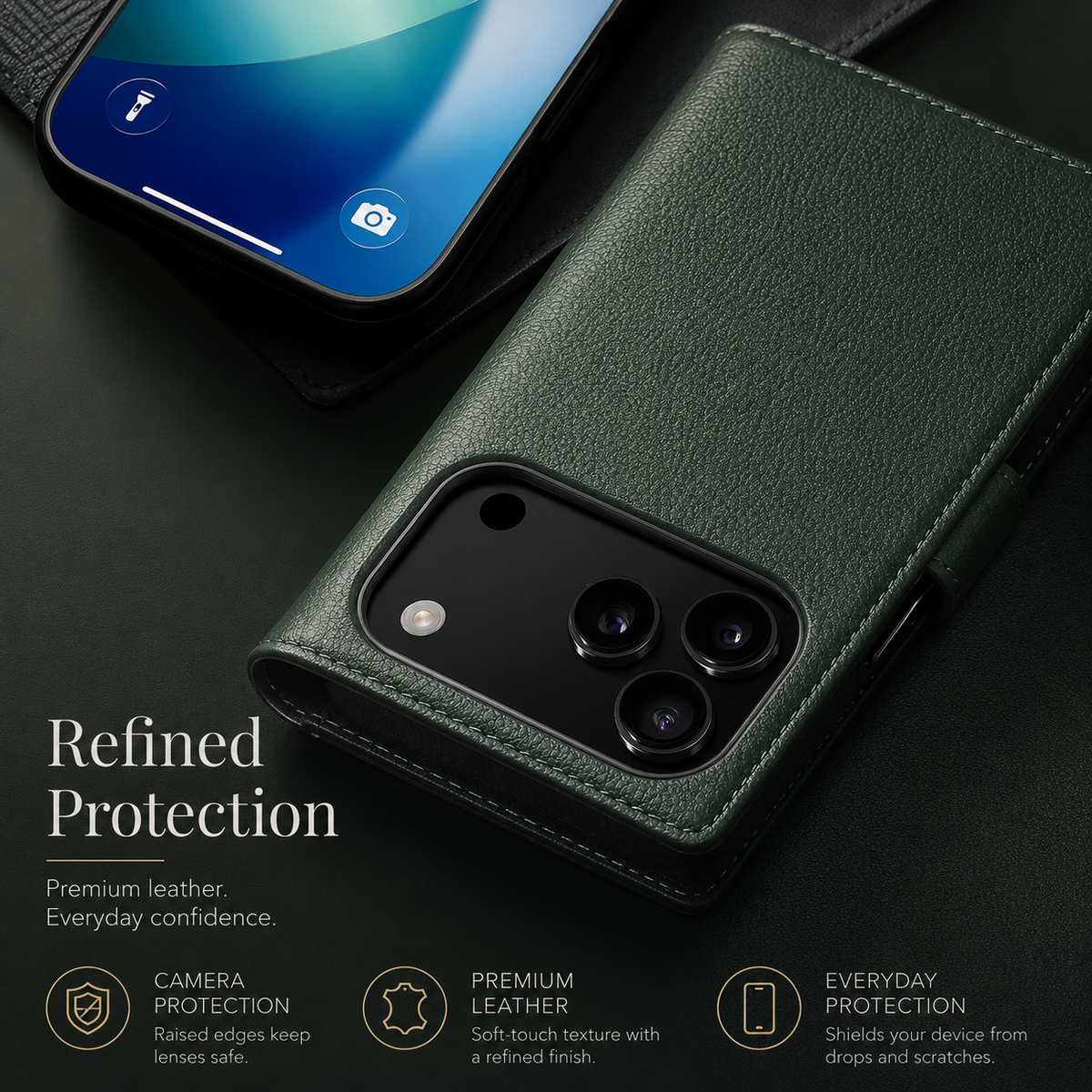 Premium iPhone Case Genuine Leather Wallet Flip Cover Card Holder Kickstand Shockproof Protective Case Ultra Thin Non Slip Slim Full Coverage Handmade