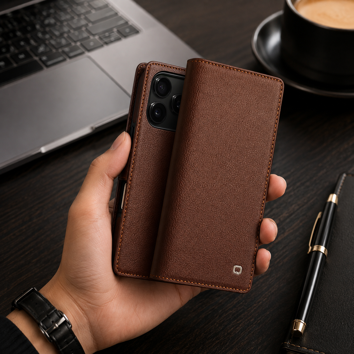 Premium iPhone Case Genuine Leather Wallet Flip Cover Card Holder Kickstand Shockproof Protective Case Ultra Thin Non Slip Slim Full Coverage Handmade
