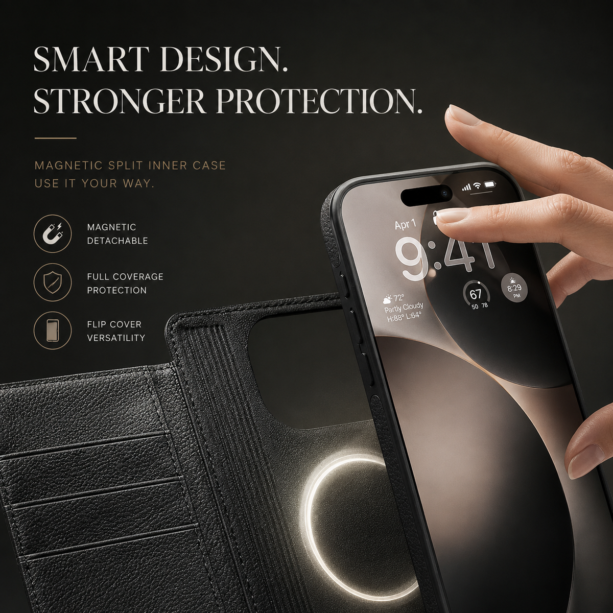 Premium iPhone Case Genuine Leather Wallet Flip Cover Card Holder Kickstand Shockproof Protective Case Ultra Thin Non Slip Slim Full Coverage Handmade