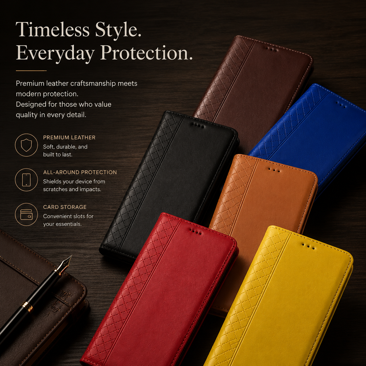 Premium iPhone Case Genuine Leather Wallet Flip Cover Card Holder Magnetic Closure Kickstand Shockproof TPU Protective Case Business Full Coverage Slim