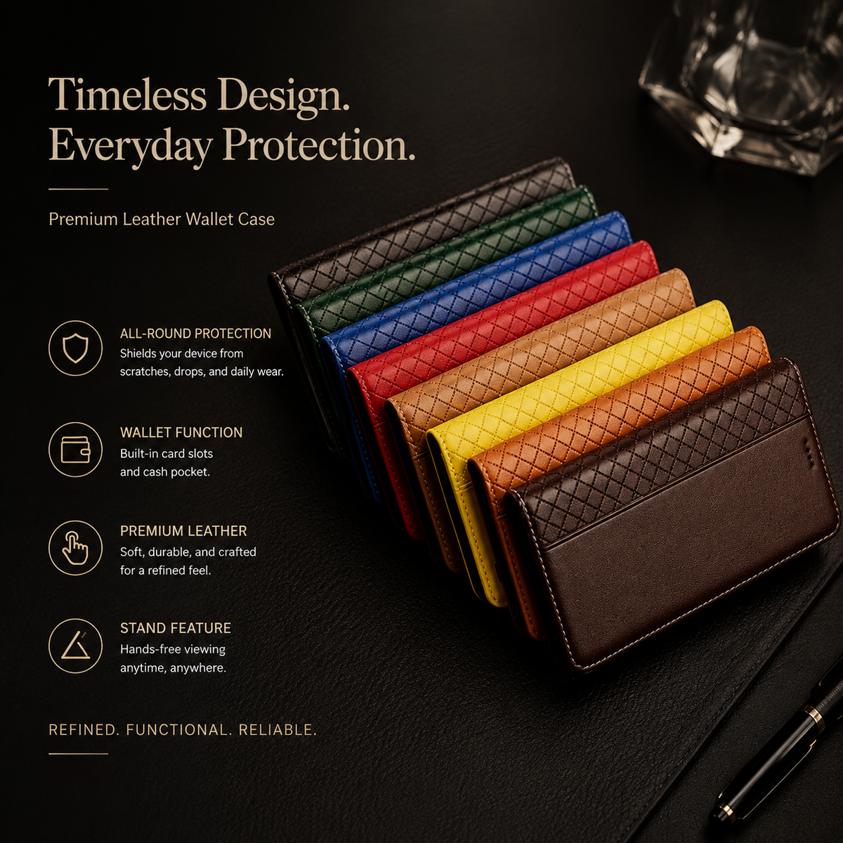 Premium iPhone Case Genuine Leather Wallet Flip Cover Card Holder Magnetic Closure Kickstand Shockproof TPU Protective Case Business Full Coverage Slim