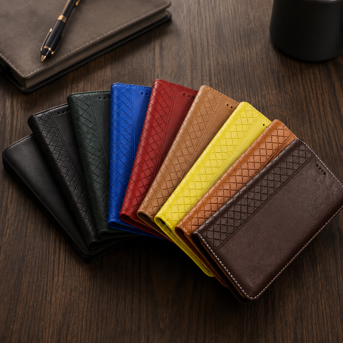 Premium iPhone Case Genuine Leather Wallet Flip Cover Card Holder Magnetic Closure Kickstand Shockproof TPU Protective Case Business Full Coverage Slim