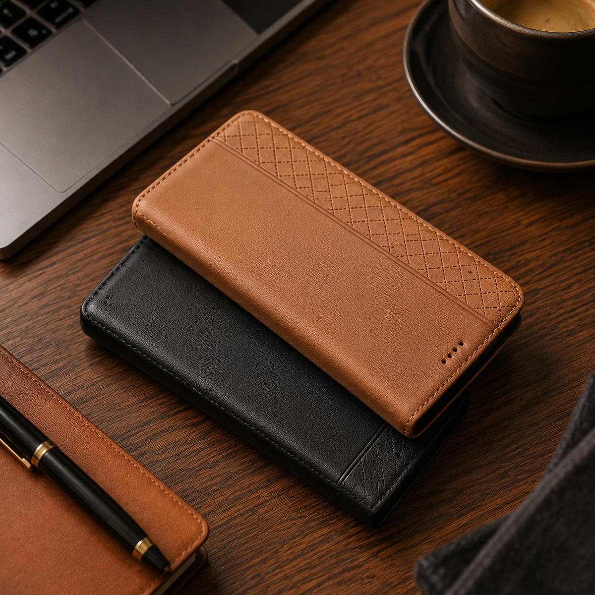 Premium iPhone Case Genuine Leather Wallet Flip Cover Card Holder Magnetic Closure Kickstand Shockproof TPU Protective Case Business Full Coverage Slim