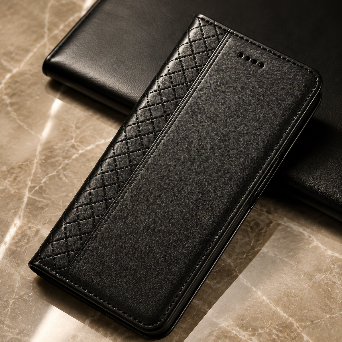 Premium iPhone Case Genuine Leather Wallet Flip Cover Card Holder Magnetic Closure Kickstand Shockproof TPU Protective Case Business Full Coverage Slim