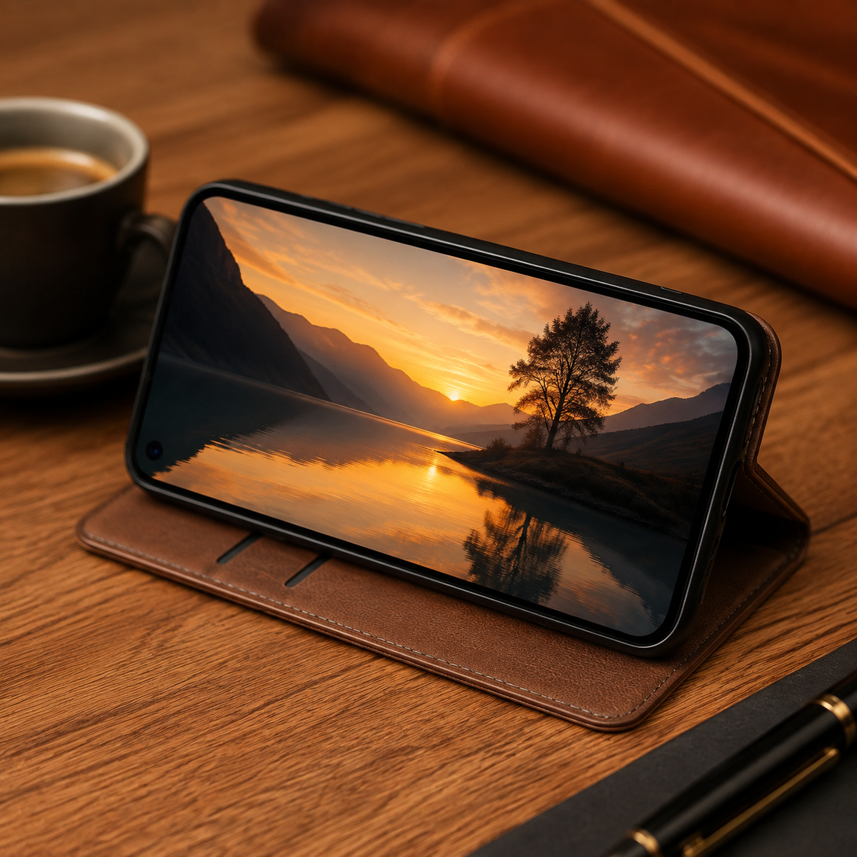 Premium iPhone Case Genuine Leather Wallet Flip Cover Card Holder Magnetic Closure Kickstand Shockproof TPU Protective Case Business Full Coverage Slim