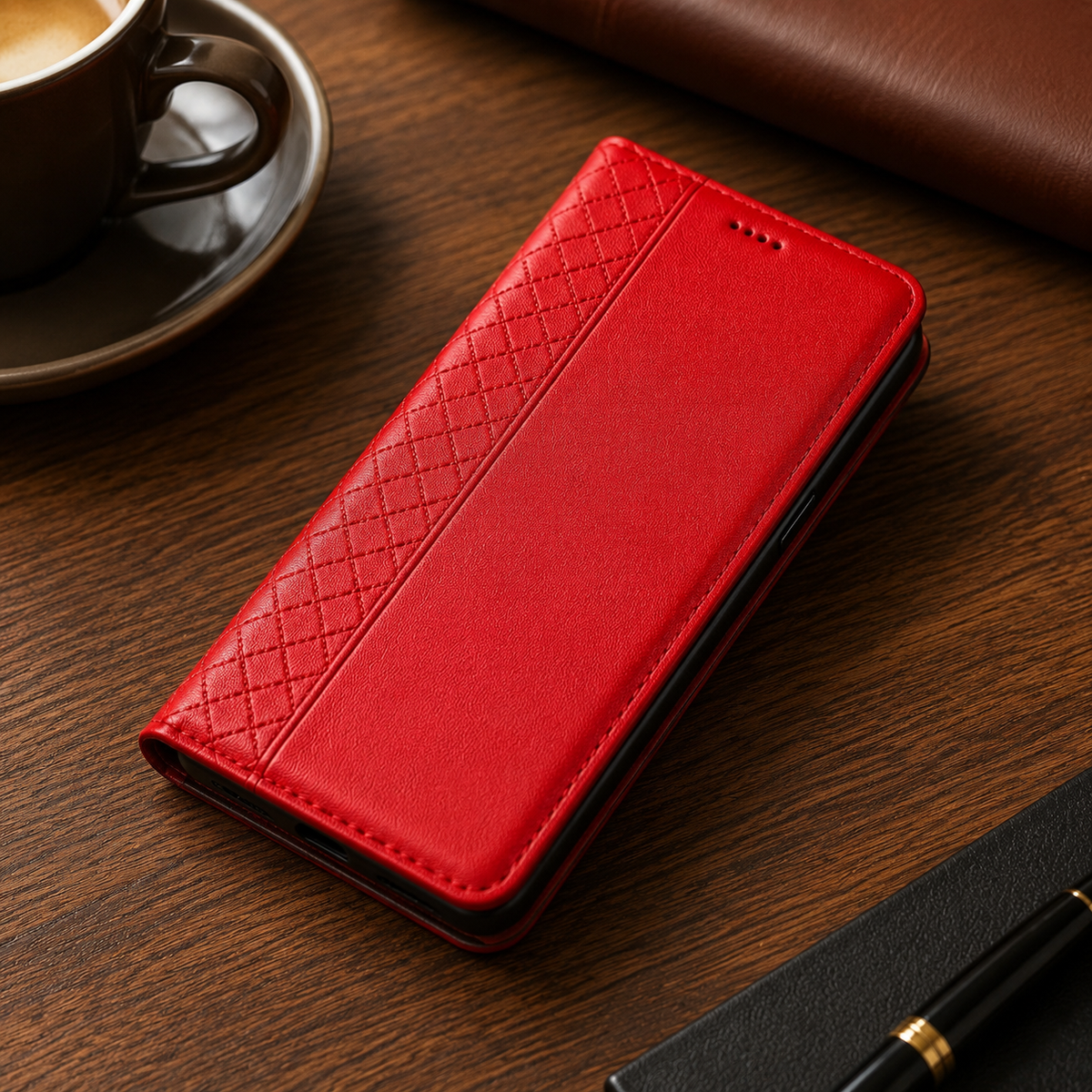 Premium iPhone Case Genuine Leather Wallet Flip Cover Card Holder Magnetic Closure Kickstand Shockproof TPU Protective Case Business Full Coverage Slim