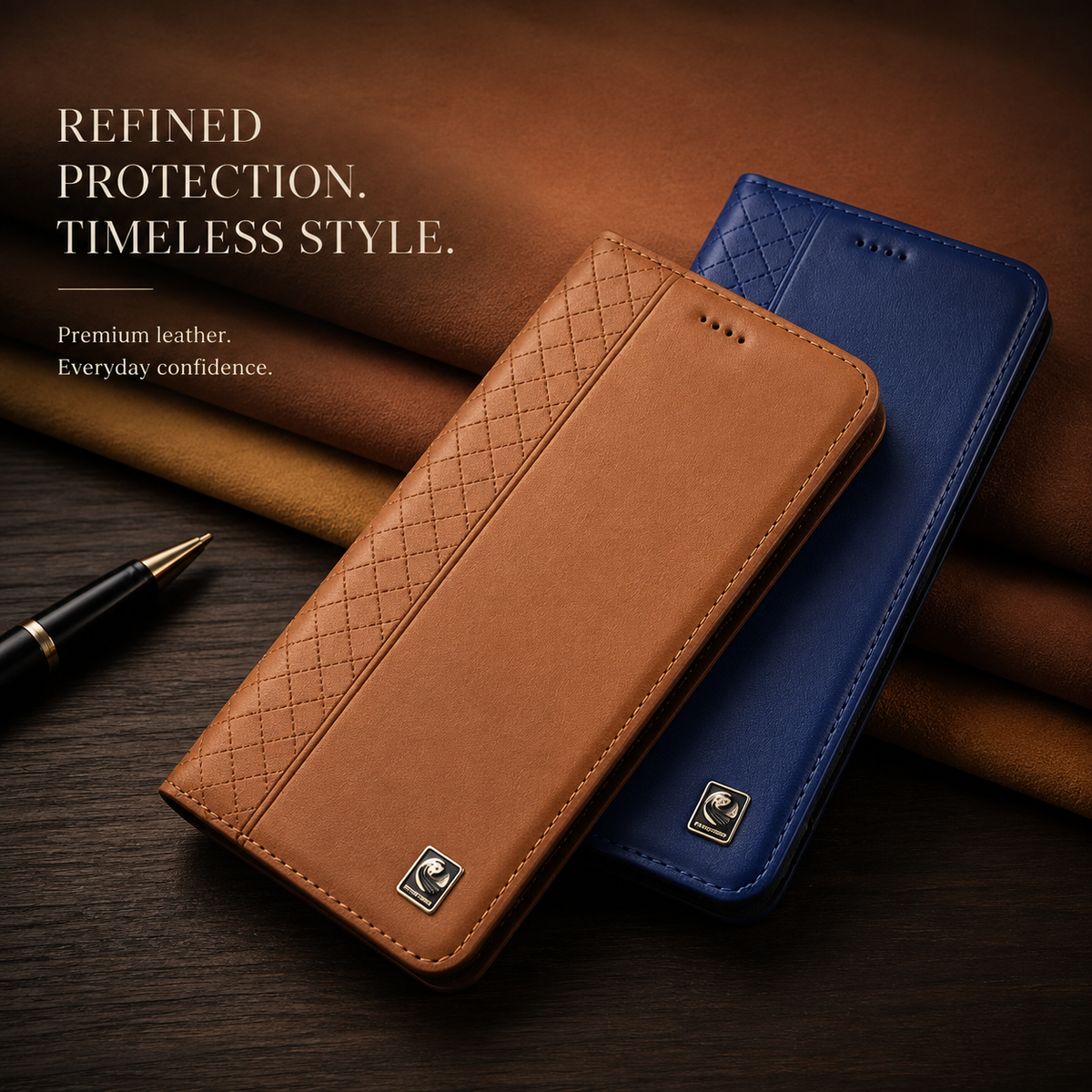 Premium iPhone Case Genuine Leather Wallet Flip Cover Card Holder Magnetic Closure Kickstand Shockproof TPU Protective Case Business Full Coverage Slim