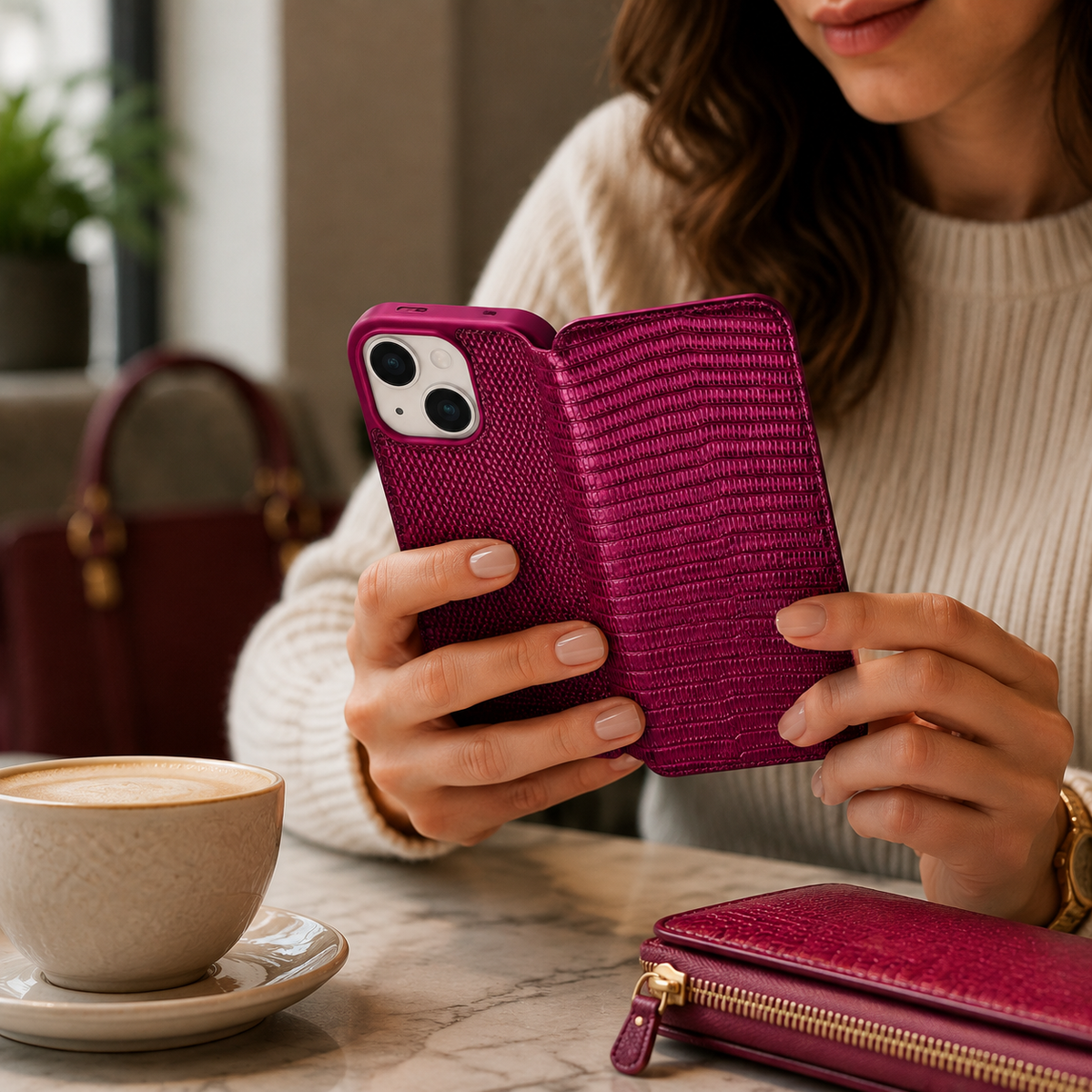 Premium iPhone Case Genuine Leather Wallet Flip Cover Card Holder Slim Shockproof Protective Cover Anti Scratch Lightweight Full Protection