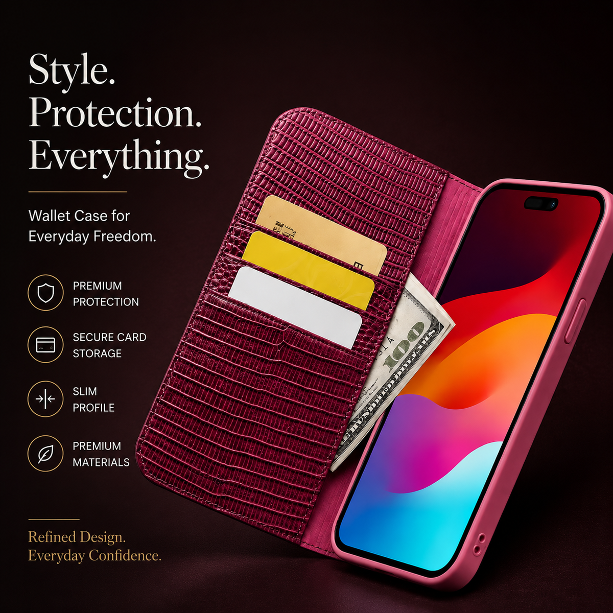 Premium iPhone Case Genuine Leather Wallet Flip Cover Card Holder Slim Shockproof Protective Cover Anti Scratch Lightweight Full Protection