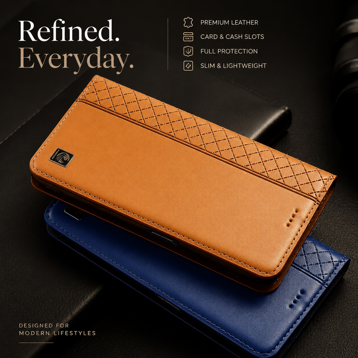 Premium iPhone Case Genuine Nappa Leather Wallet Flip Cover Card Holder Magnetic Closure Shockproof Protection Full Body Slim Business Design