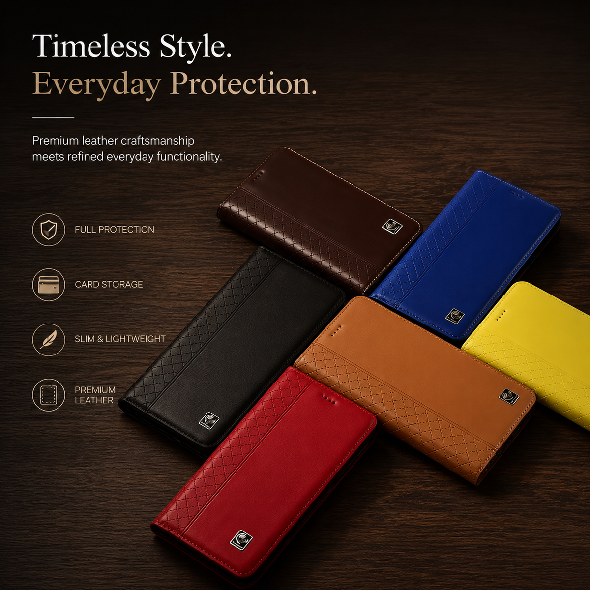 Premium iPhone Case Genuine Nappa Leather Wallet Flip Cover Card Holder Magnetic Closure Shockproof Protection Full Body Slim Business Design