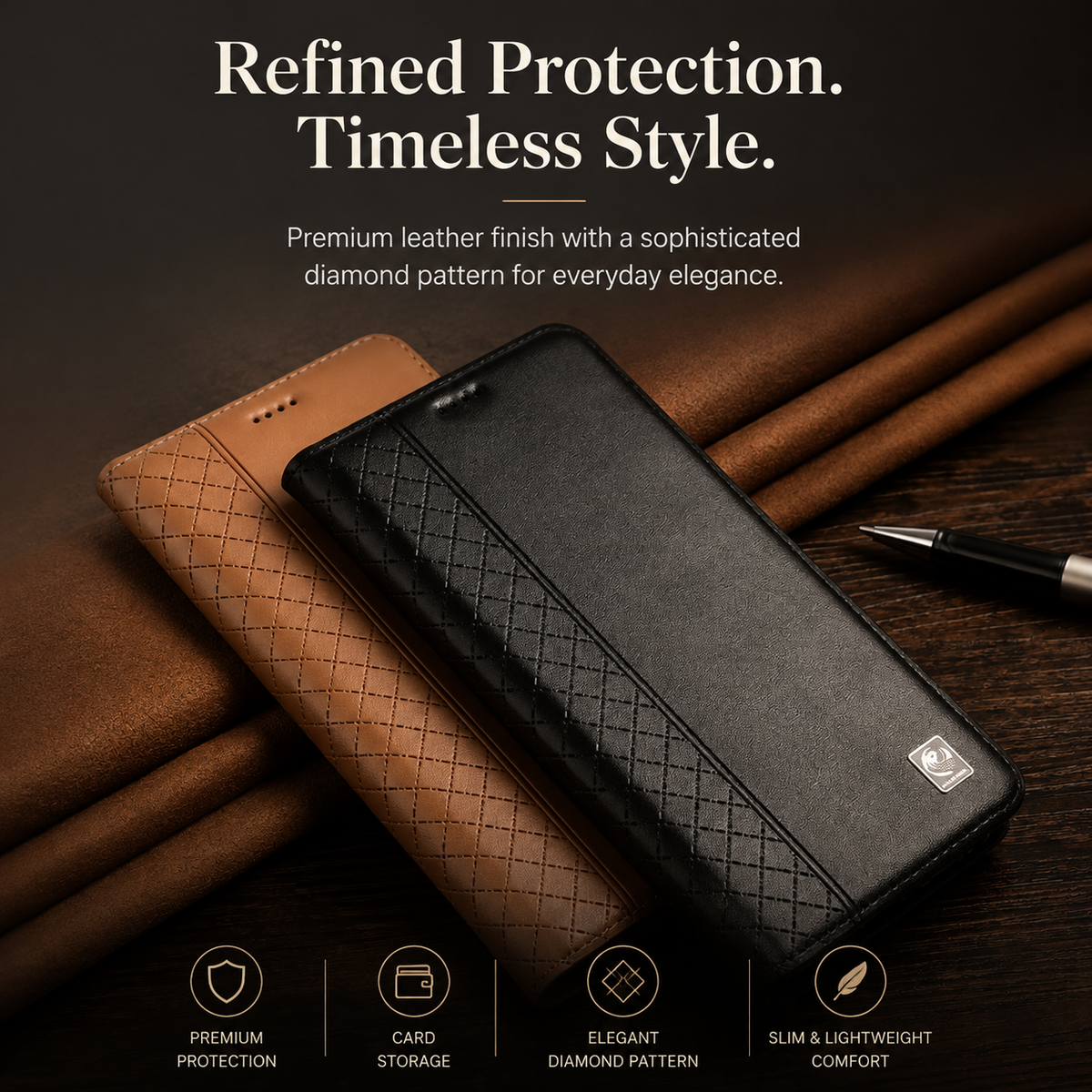Premium iPhone Case Genuine Nappa Leather Wallet Flip Cover Card Holder Magnetic Closure Shockproof Protection Full Body Slim Business Design