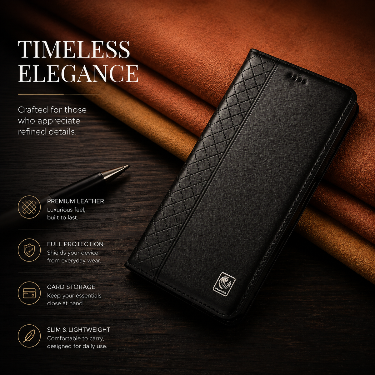 Premium iPhone Case Genuine Nappa Leather Wallet Flip Cover Card Holder Magnetic Closure Shockproof Protection Full Body Slim Business Design