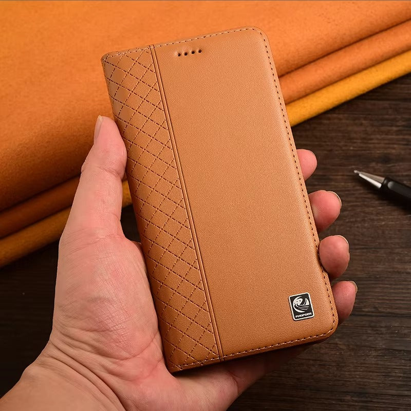 Premium iPhone Case Genuine Nappa Leather Wallet Flip Cover Card Holder Magnetic Closure Shockproof Protection Full Body Slim Business Design