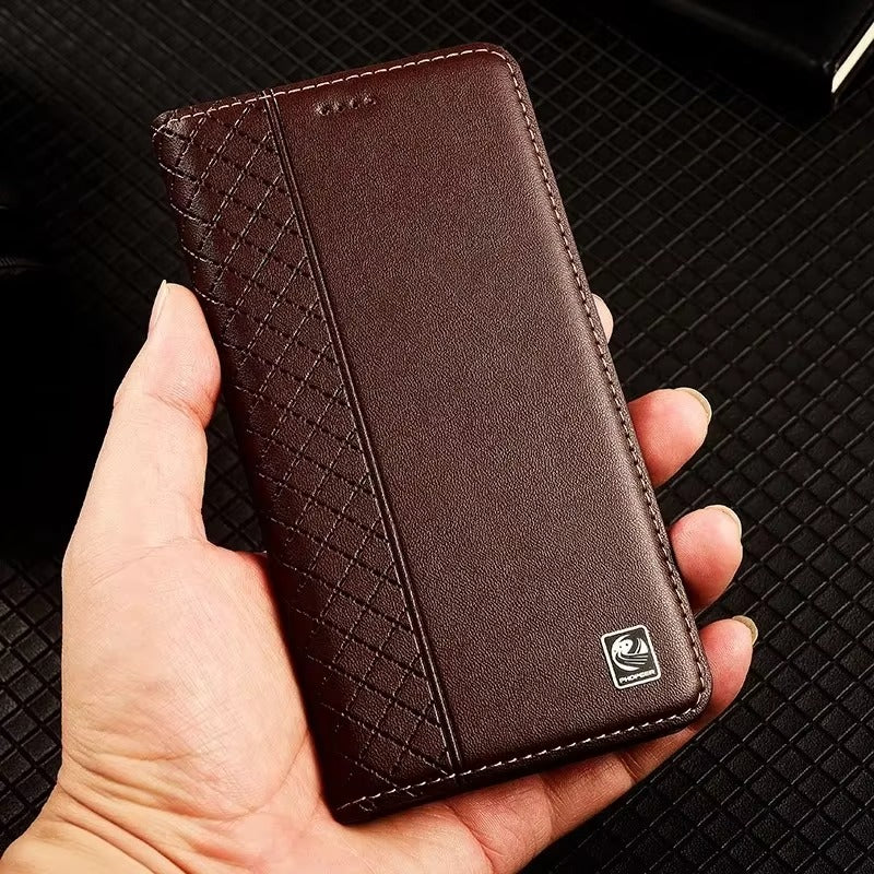 Premium iPhone Case Genuine Nappa Leather Wallet Flip Cover Card Holder Magnetic Closure Shockproof Protection Full Body Slim Business Design