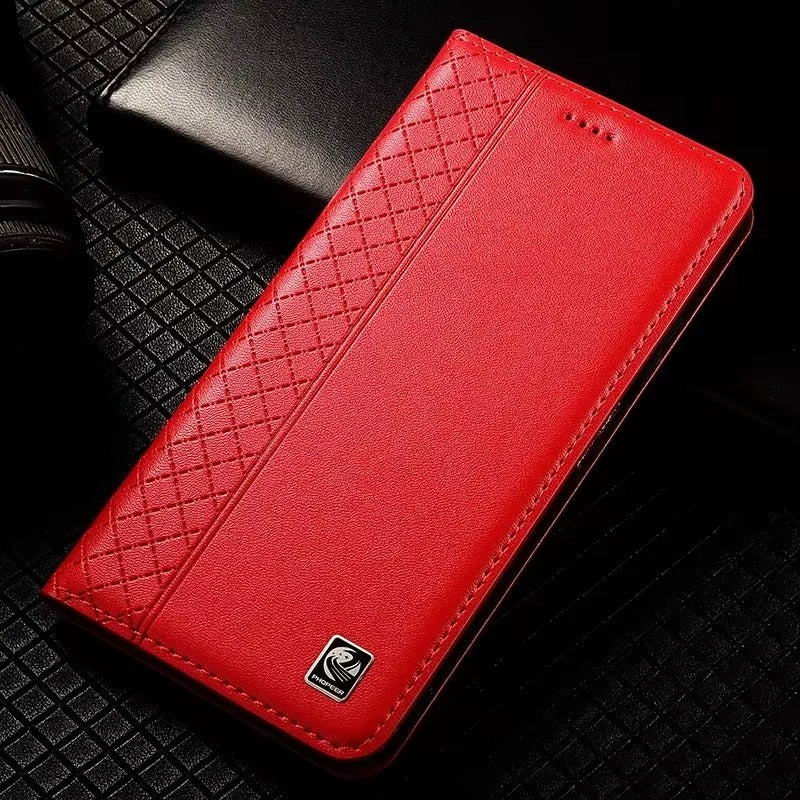 Premium iPhone Case Genuine Nappa Leather Wallet Flip Cover Card Holder Magnetic Closure Shockproof Protection Full Body Slim Business Design