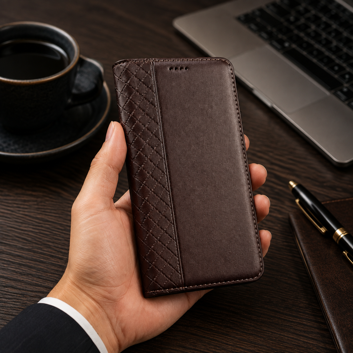 Premium iPhone Case Genuine Nappa Leather Wallet Flip Cover Card Holder Magnetic Closure Shockproof Protection Full Body Slim Business Design