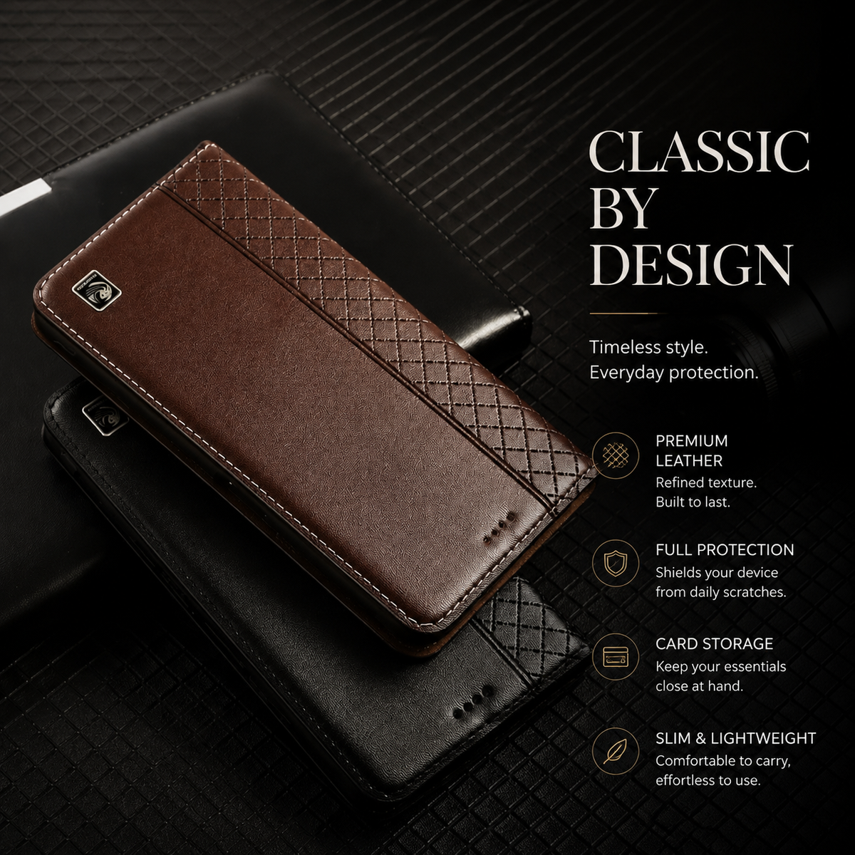 Premium iPhone Case Genuine Nappa Leather Wallet Flip Cover Card Holder Magnetic Closure Shockproof Protection Full Body Slim Business Design