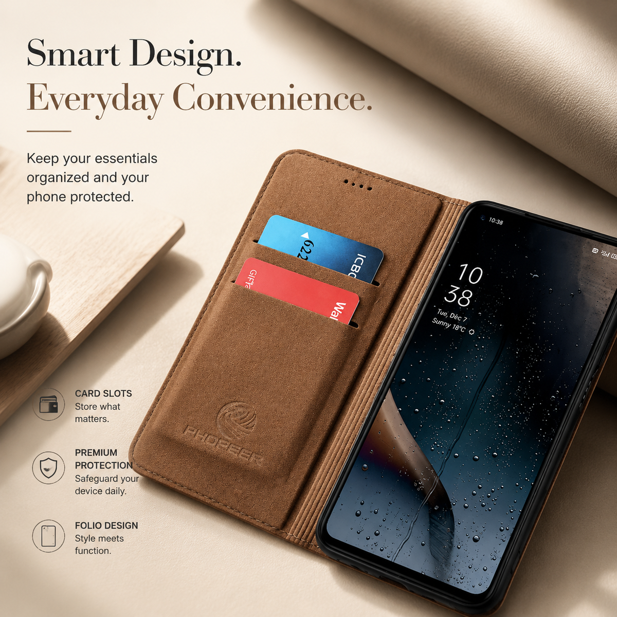 Premium iPhone Case Genuine Nappa Leather Wallet Flip Cover Card Holder Magnetic Closure Shockproof Protection Full Body Slim Business Design