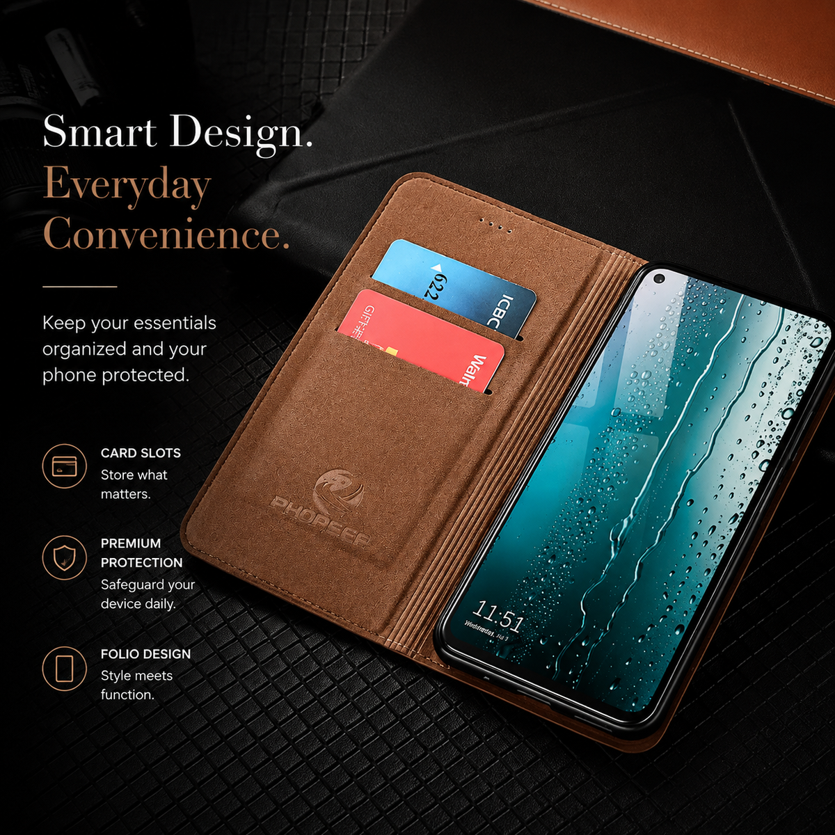 Premium iPhone Case Genuine Nappa Leather Wallet Flip Cover Card Holder Magnetic Closure Shockproof Protection Full Body Slim Business Design