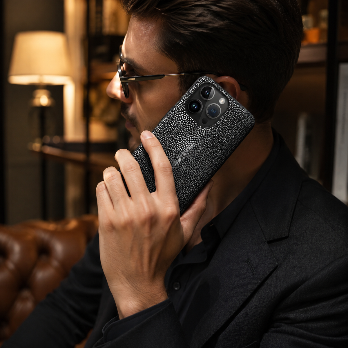 Premium iPhone Case Genuine Stingray Leather Shockproof Protective Cover Anti Fingerprint Anti Scratch Dustproof Non Slip Slim Lightweight Handmade