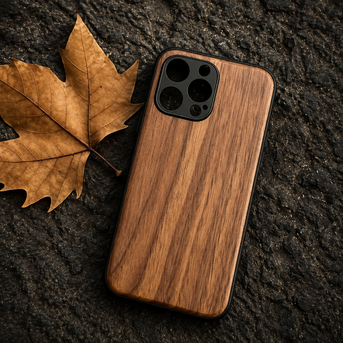 Premium iPhone Case Handmade Walnut Wood Shockproof Protective Cover TPU PC Hybrid Magnetic Attachment Anti Scratch Non Slip Slim Natural Wood Full Coverage