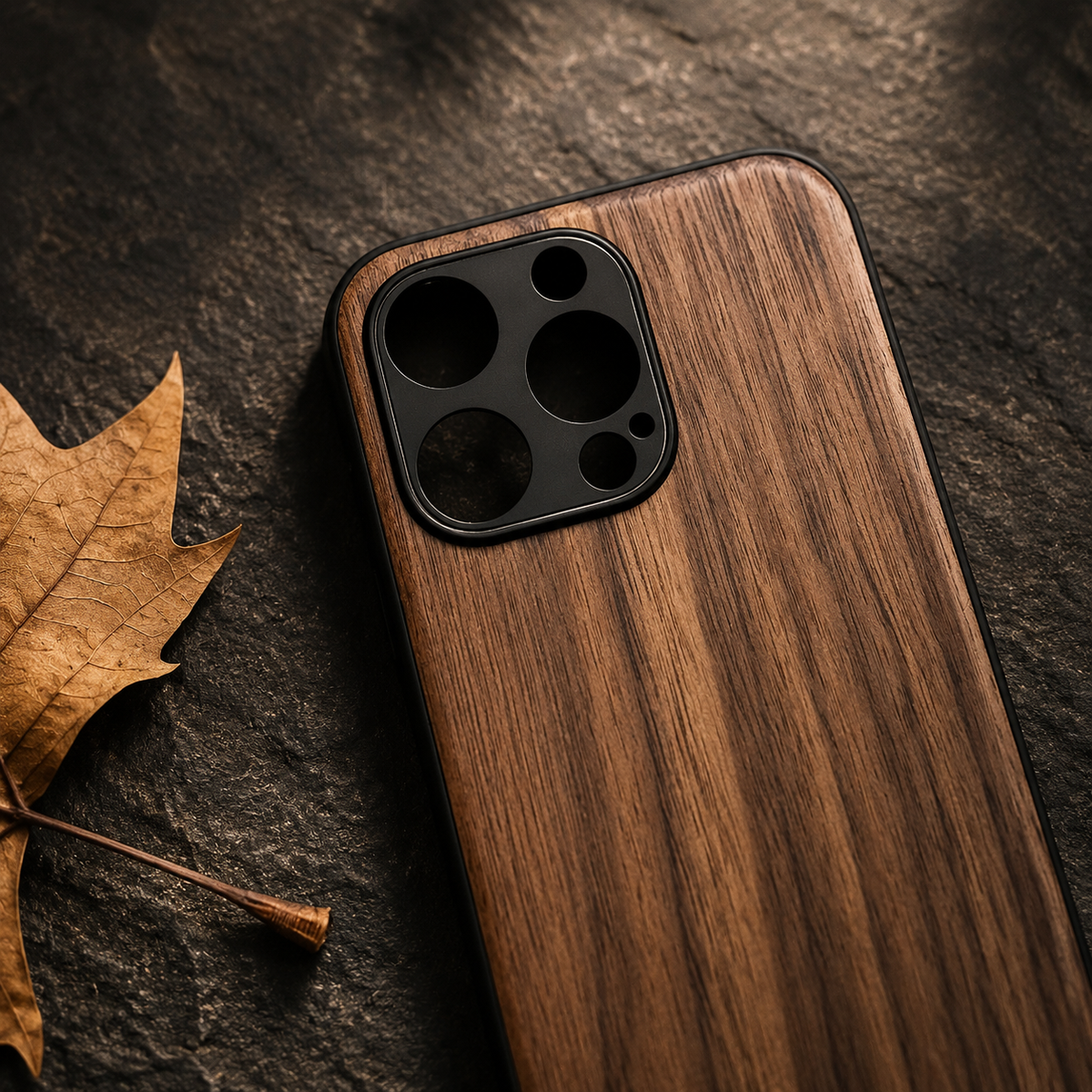 Premium iPhone Case Handmade Walnut Wood Shockproof Protective Cover TPU PC Hybrid Magnetic Attachment Anti Scratch Non Slip Slim Natural Wood Full Coverage