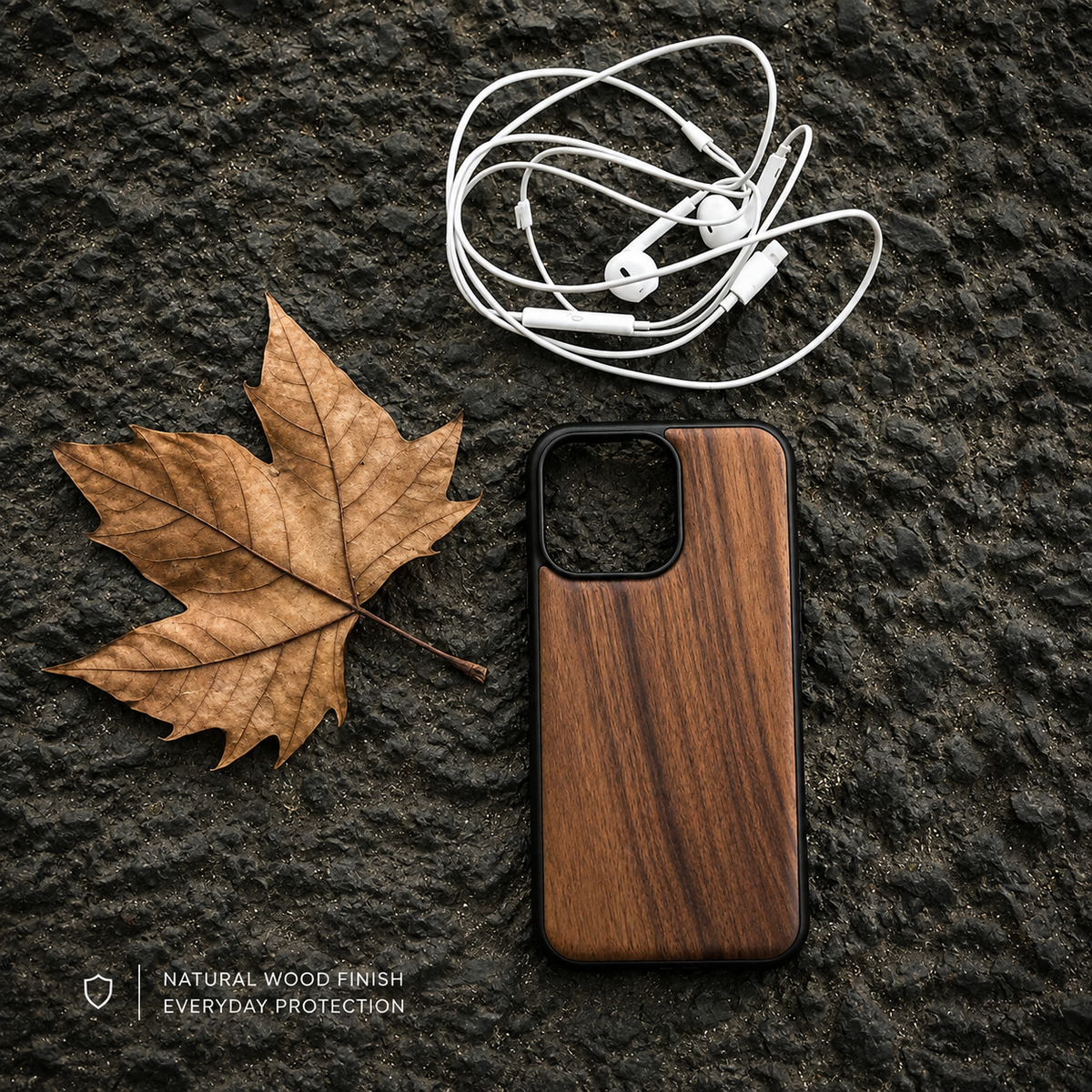 Premium iPhone Case Handmade Walnut Wood Shockproof Protective Cover TPU PC Hybrid Magnetic Attachment Anti Scratch Non Slip Slim Natural Wood Full Coverage
