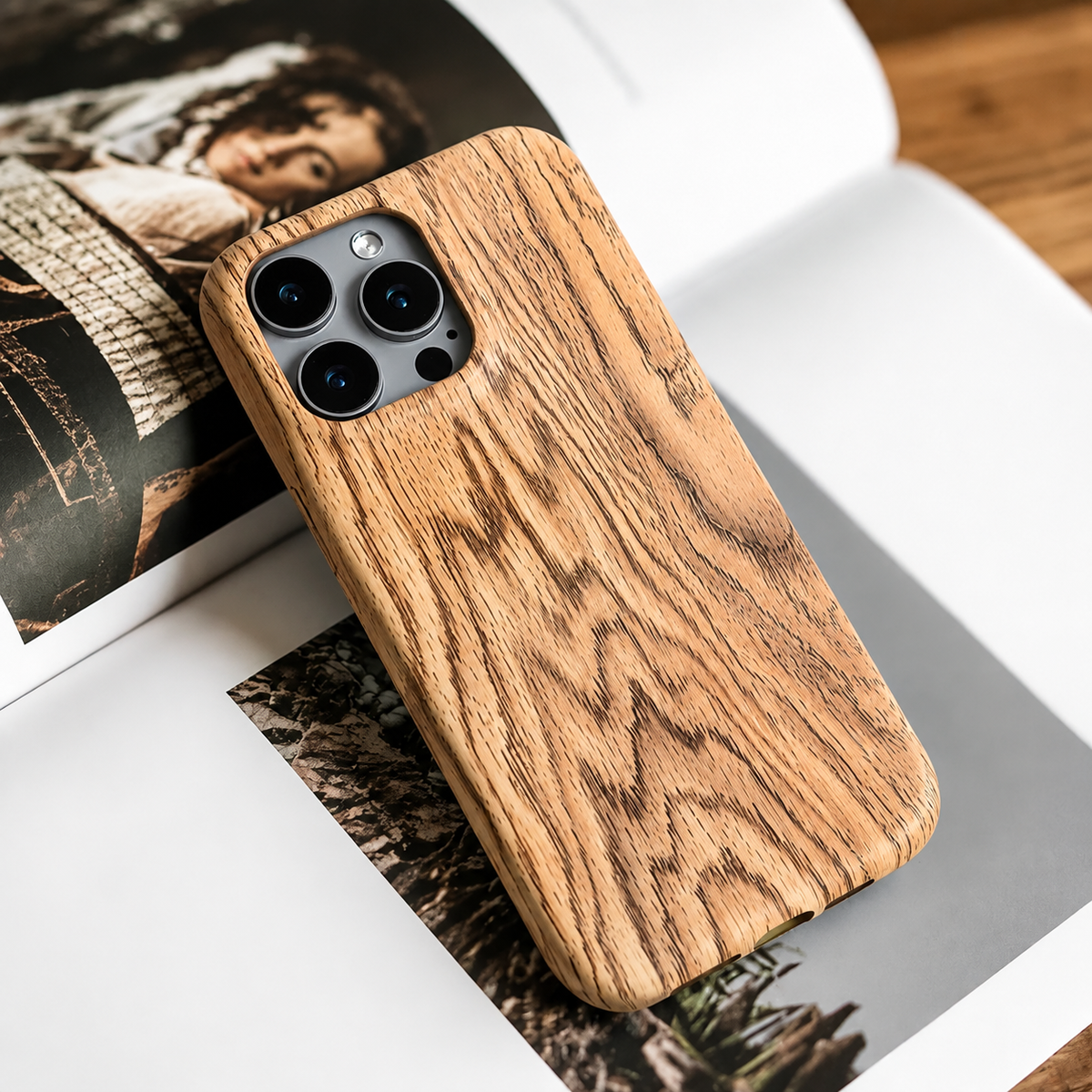 Premium iPhone Case Handmade Walnut Wood Shockproof Protective Cover TPU PC Hybrid Magnetic Attachment Anti Scratch Non Slip Slim Natural Wood Full Coverage