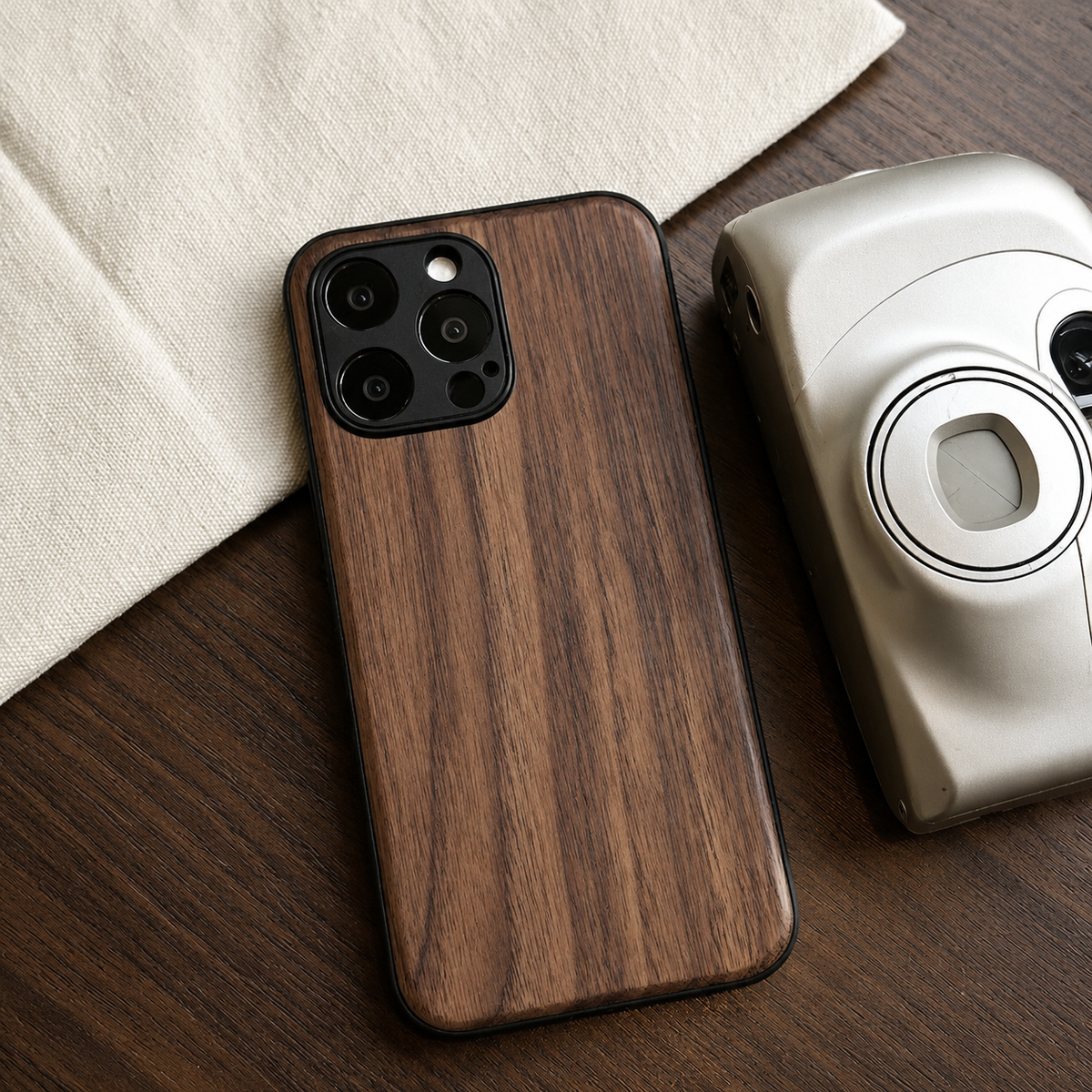 Premium iPhone Case Handmade Walnut Wood Shockproof Protective Cover TPU PC Hybrid Magnetic Attachment Anti Scratch Non Slip Slim Natural Wood Full Coverage