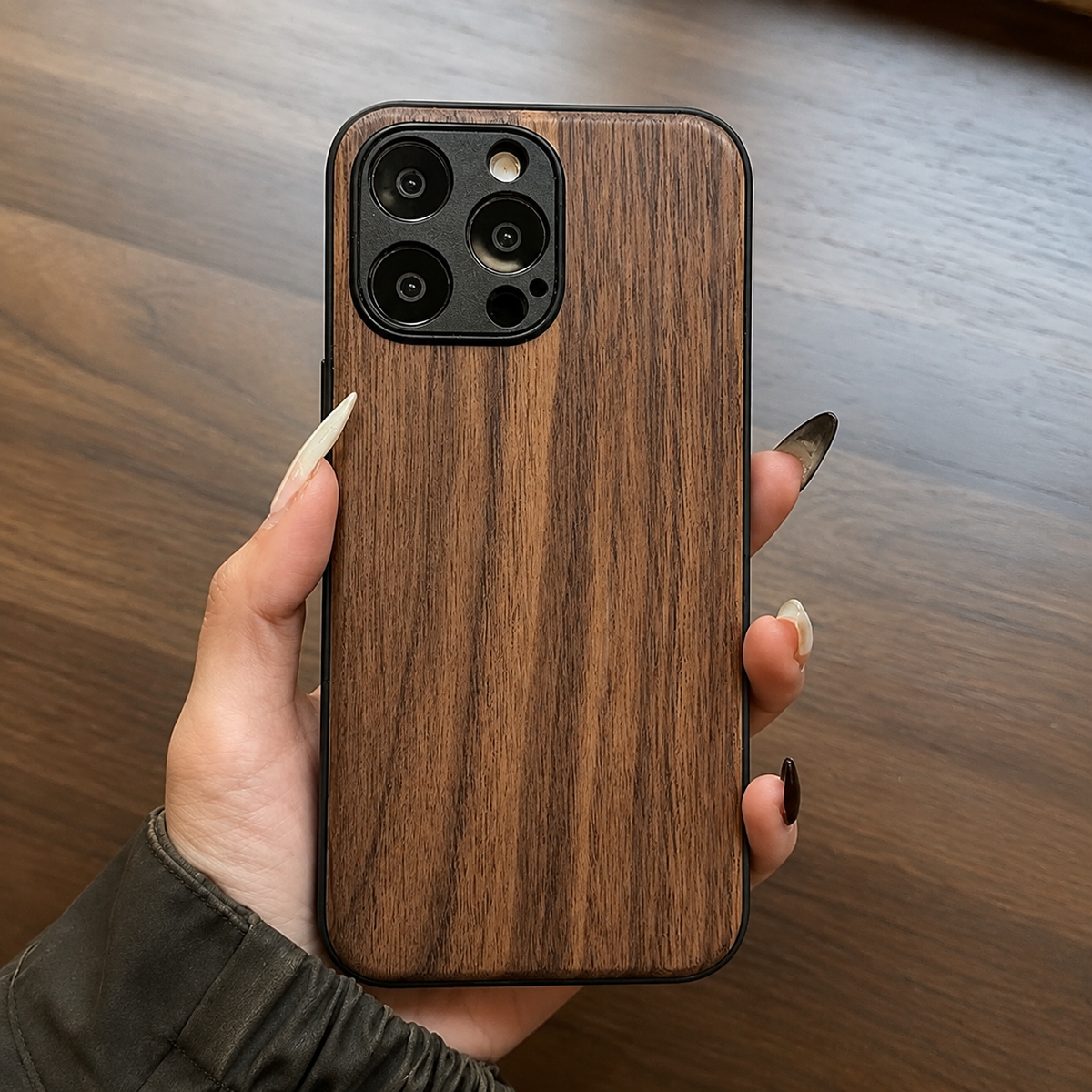 Premium iPhone Case Handmade Walnut Wood Shockproof Protective Cover TPU PC Hybrid Magnetic Attachment Anti Scratch Non Slip Slim Natural Wood Full Coverage