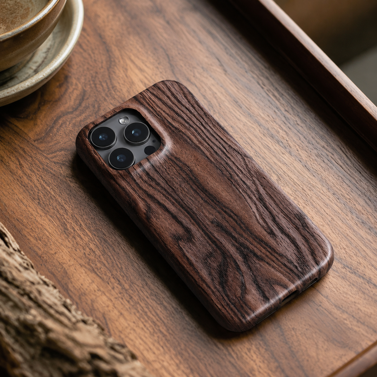 Premium iPhone Case Handmade Walnut Wood Shockproof Protective Cover TPU PC Hybrid Magnetic Attachment Anti Scratch Non Slip Slim Natural Wood Full Coverage