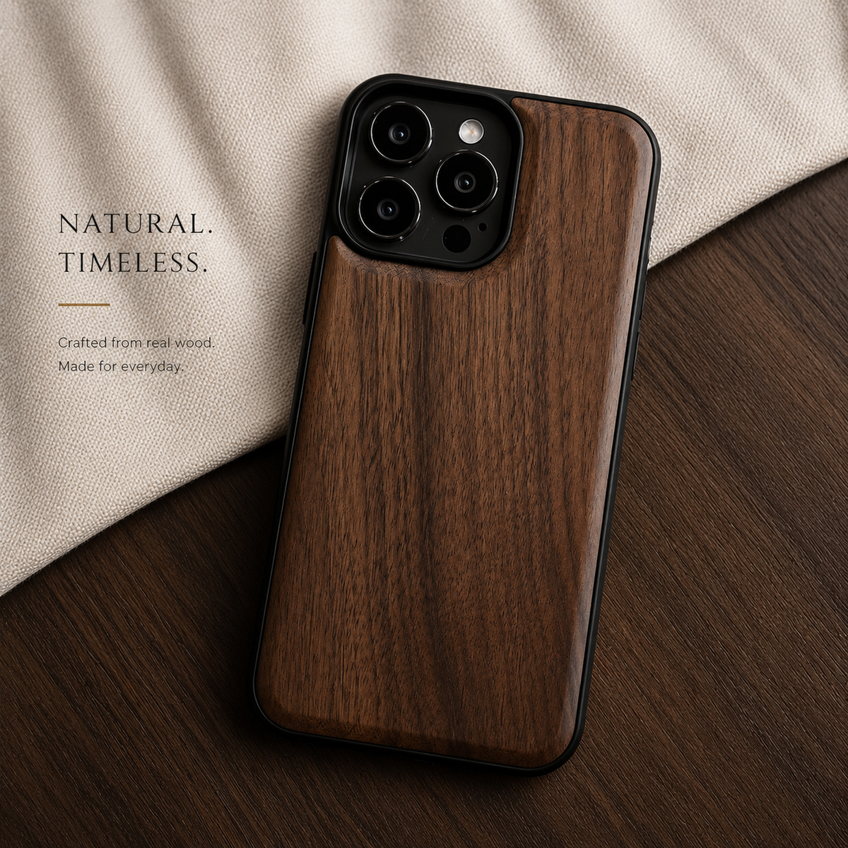 Premium iPhone Case Handmade Walnut Wood Shockproof Protective Cover TPU PC Hybrid Magnetic Attachment Anti Scratch Non Slip Slim Natural Wood Full Coverage