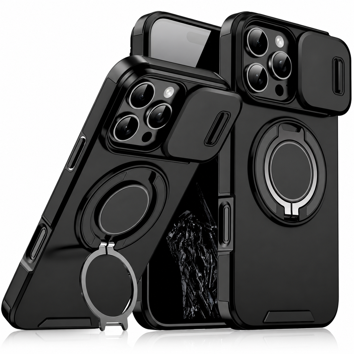 Premium iPhone Case Heavy Duty Armor Shockproof PC TPU Kickstand Car Mount Holder Anti Scratch Tough Full Coverage Rugged Protective Phone Cover Case