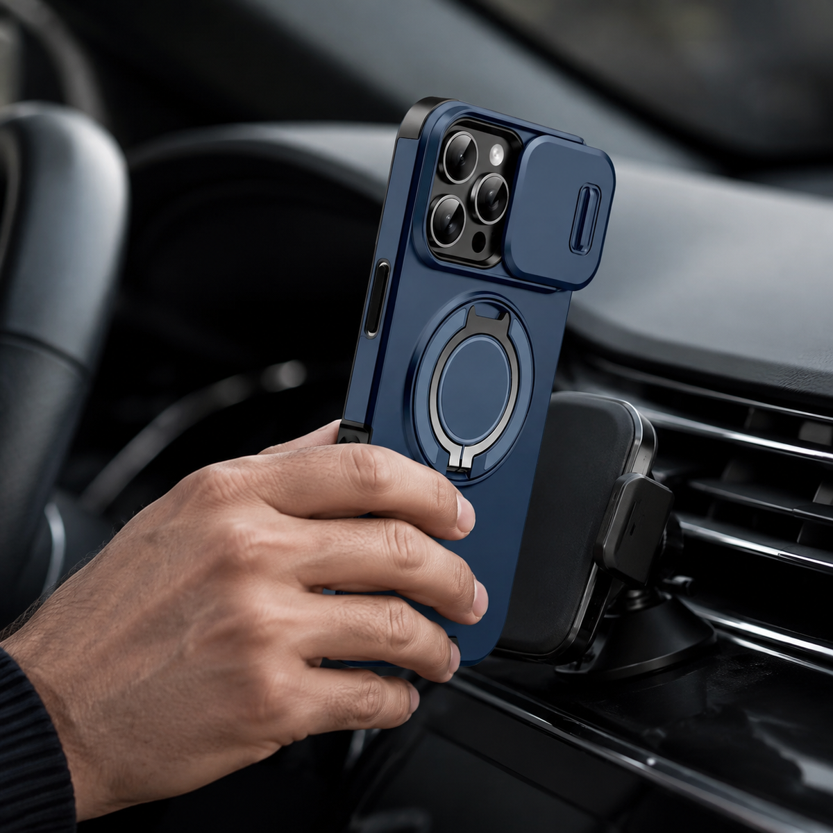 Premium iPhone Case Heavy Duty Armor Shockproof PC TPU Kickstand Car Mount Holder Anti Scratch Tough Full Coverage Rugged Protective Phone Cover Case